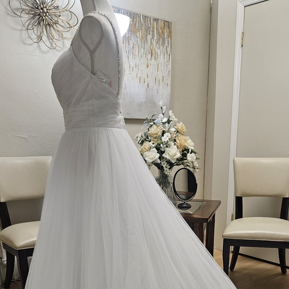 Size 10 white tulle full Aline bridal gown with silver trim. NWT - Picture 9 of 16